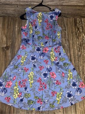 Talbots Floral A-Line Women’s Dress Periwinkle Blue 8P Petite Sundress Spring